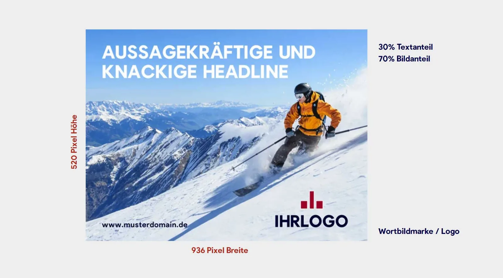 Gestaltungsschema: 30 Prozent Text, 70 Prozent Bild, Logo unten rechts
