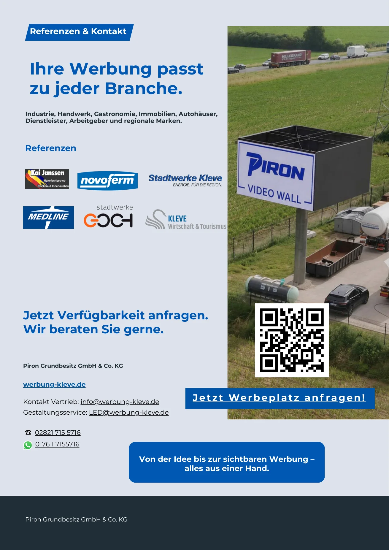 Präsentationsmappe, Seite 3: Ihre Werbung passt zu jeder Branche, Referenzen und Kontakt